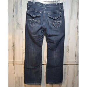 Xtreme Couture Mens Straight Wide Leg Jeans 34x33 Y2K Rocker Moto Flap Pockets